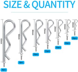 100-delige stalen splitpennen set, Roestvrij stalen RC Clips, Borghulzen, Veerclip Set, Carrosserieclips, Veiligheidsclips, Bevestigingsclips geschikt voor tractoren, grasmaaier en auto's — thumbnail 2