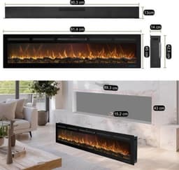 Elektrische Open Haard 91,5 cm Breed - 1500 Watt Vermogen - Zwart Glas Kunststof Metaal - Modern Decoratief Verwarmingselement — thumbnail 4