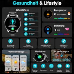 FOSMET Smartwatch Heren en Dames - Horloge Heren - 1,74 inch - AMOLED Scherm - 5ATM Waterdicht - 150+ Sportmodi - Waterdicht - Stappenteller - Hartslagmeter - Slaapmonitor - Belfunctie - Geschikt voor Android en IOS-Elke pols - Zwart — thumbnail 5