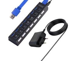 USB Hub - Verlenger Poorten - Extra Aansluitingen - Individuele Aan/Uit Schakelaars - 7 Poorten - Zwart