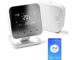 Slimme draadloze thermostaat met WiFi en RF-ontvanger (3A) voor cv-ketel en vloerverwarming, 7-daagse programmeerbare kamerthermostaat, spiegelend scherm, opbouwmodel, compatibel met