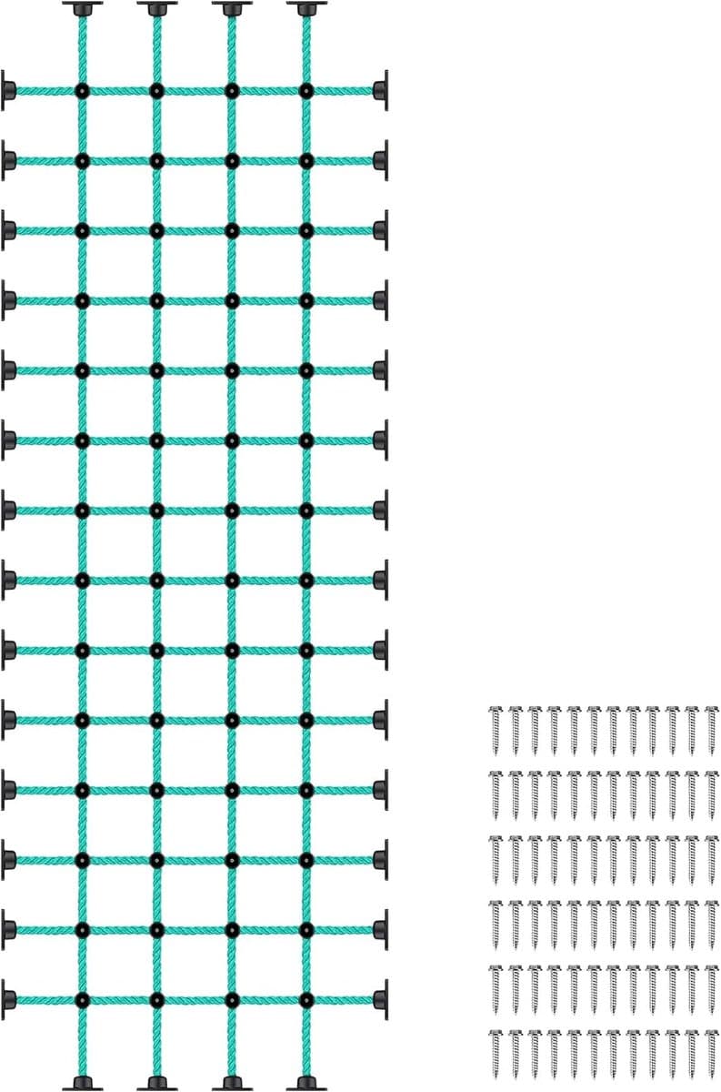 Klimnet voor kinderen met installatiebasis voor houten frames van 91,4 cm × 274,3 cm, 453,6 kg capaciteit vrachtklimnetladder voor speelplaatsen, boomhutten, schommelsets en — afbeelding 1