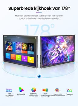 UPERFECT Draagbare monitor 21,5 inch 120 Hz gamingmonitor 1920 × 1080 FHD IPS USB-C & Mini-HDMI-poort met geïntegreerde standaard, tweede scherm voor laptop/telefoon/spelconsole, VESA-montage mogelijk — thumbnail 4