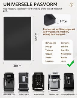 48 x 30 cm onderlegger voor koffiezetapparaat, siliconen mat, volautomatische mat met rand voor De Longhi Magnifica Philips LatteGo Krups Siemens EQ6 siliconen onderlegger Coffee Mat (zwart) — thumbnail 2