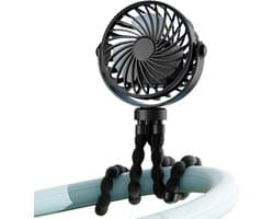 Handventilator oplaadbaar - op batterijen - USB-opladen - 3 Standen - Hand Tafelventilator Draadloos - Ophangbaar - Geluidsarm - Zwart