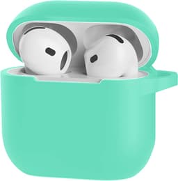 Hoesje Geschikt voor Apple AirPods 5 - Siliconen Hoes met Clip - Silicone Case Cover - Turquoise — thumbnail 1