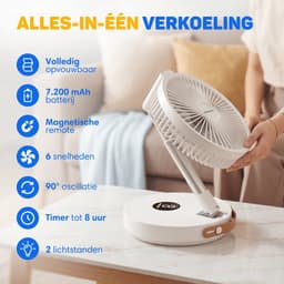 Vulpes Goods® Tech - Ventilator Staand met Afstandsbediening - Tafelventilator 5-in-1 - Draadloos & Oplaadbaar - Opvouwbare Statiefventilator - Verstelbaar - USB Ventilator - 6 Snelheden - Timer - 12dB Stille Ventilator - Vloerventilator - PRO V2 — thumbnail 5