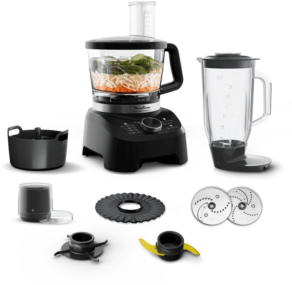 Moulinex DoubleForce Foodprocessor, 1000 W, 28 Functies, Kom 3 L, Blender, Zwart, FP8318F0 — afbeelding 1
