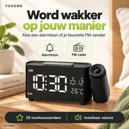 Yuconn wekkerradio met Projectie - Projectiewekker - Dubbel Alarm - Dimbaar — thumbnail 3