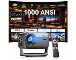 Blackview PV1000 Max Beamer - 18000 Lumens-1080P FHD-4K Decodering-Dolby Audio-VIDAA OS-360° Gimbal- Netflix YouTube Disney+- Thuiscinema Buiten-Spelmodus-TOF Autofocus