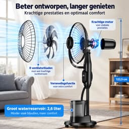 Lifero Ventilator met Mist - 2-1 Vloerventilator met Luchtbevochtiger - Waternevel - Verkoelende Ventilatie - Staande Ventilatoren — thumbnail 3