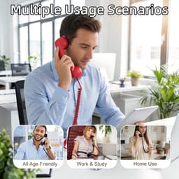Retro Telefoonhoorn - Geschikt voor iPhone & Android - USB-C Bedrade Telefoonhoorn met Microfoon - Vintage Handset voor Bellen, Videogesprekken, Vergaderingen & Online Conferenties - Rood（2 Stuks） — thumbnail 4