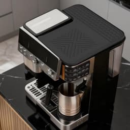 Mat voor koffiemachine - Pad voor espressomachine - Bescherming van het aanrecht - Antitrillingsontwerp - 23 x 23 cm - Zwart — thumbnail 2