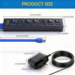 USB Hub - Poorten uitbreiden - Werkplek ordenen - 7+1 poorten - 5Gbps snelheid - Zwart — thumbnail 3