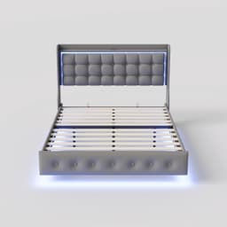 Bedframe 140 x 200 met LED, hoofdeinde met plank en USB/Type-C-poorten, metalen frame en latten, fluwelen bekleding (grijs, 140 x 200 cm) — thumbnail 2