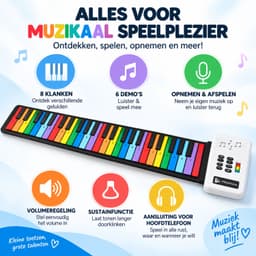 BP® Kinder Piano - Piano Kind - Speelgoed Piano - Keyboard voor Kinderen - Muziek Speelgoed - Speelgoed vanaf 6 Jaar - 8 Klanken - 6 Demo's - Oplaadbaar & Oprolbaar - Regenboog — thumbnail 3