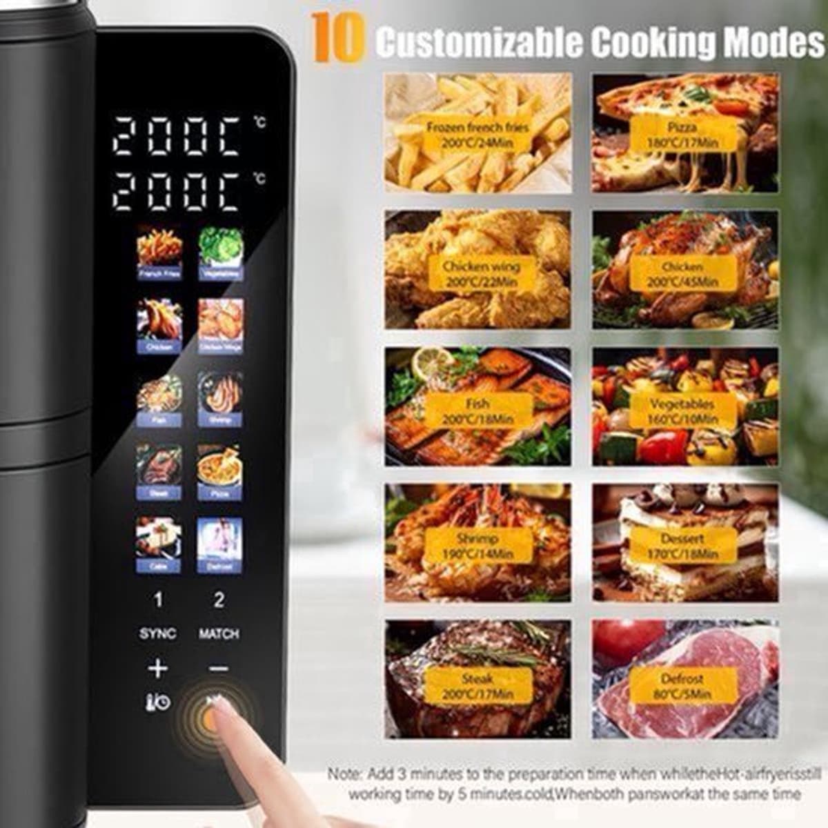 Airfryer – Heteluchtfriteuse – Dubbele Mand – Dubbele Lade – XXL Heteluchtoven – 11L Capaciteit – Verticaal Stapelbaar – PFAS-vrij – 2800W – 10 Kookprogramma’s – Sync & Match Functie — afbeelding 1