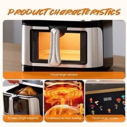 Airfryer - XXL – Heteluchtfriteuse – 2400W/2800W – 8L - RVS & Touchscreen – Multifunctionele Elektrische Friteuse - Olievrij Frituren - Zwart — thumbnail 3