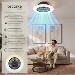 tectake® Plafondlamp met Ventilator - Dimbaar - Ø 50 x 17,5 cm - Stille Plafondventilator - Ventilatorlamp - LED 40W - 3 Lichtkleuren 3000-6500 K - 20W Ventilator - Zomer en Winterstand - Achteruitloop - Inclusief Timer en Afstandsbediening - Zwart — thumbnail 3