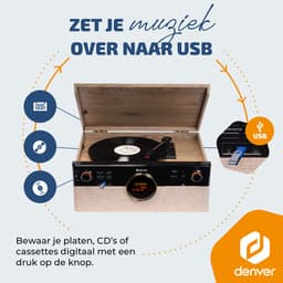 Denver Retro Platenspeler - DAB+/FM Radio - CD - Cassette - Bluetooth - Auto stop - MRD180 — thumbnail 5