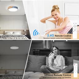 Dimbare Houten Plafondlamp - 3000K-6000K LED Lamp met Afstandsbediening - Moderne Verlichting voor Woonkamer, Slaapkamer en Hal - 32W, 30 cm, Blauw — thumbnail 2