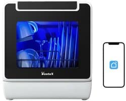 Ventux® Mini Vaatwasser Incl. App – 8 Programma’s – 2-4 couverts - Vaatwasser Vrijstaand Voor Camping - 900 Watt Afwasmachine – 42,5 x 42,8 x 45,8 cm - Wit