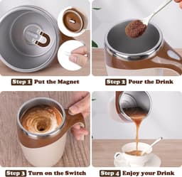 Oplaadbare Koffiebeker met Roerfunctie – Automatische Mengbeker 380 ml – 1‑stand Roeren – Snelle Afkoeling & Antislip – Wit — thumbnail 2