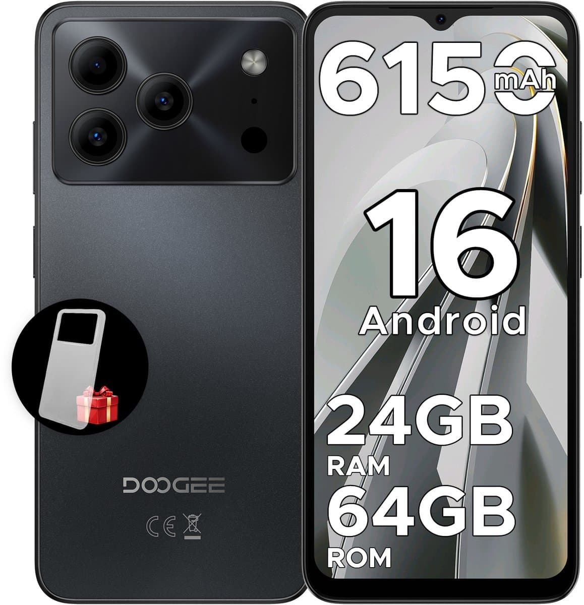 DOOGEE Note 56 - Smartphone - Smartphones - 24G RAM + 64G ROM (2TB/TF) - Android 16- 6150mAh - 6,56 inch + 90Hz - 4G Dual SIM - Face ID - GPS - 3,5mm Koptelefoonaansluiting - Zwart — afbeelding 1
