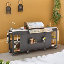 sweeek - Gasbarbecue met 4 branders + 1 zijbrander, buitenkeuken met gootsteen, keukengerei en thermometer - d'artagnan — thumbnail 2
