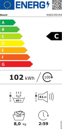 Bosch Serie 6 WQG235D1ES, Vrijstaand, Voorlader, Warmtepomp, Wit, Knoppen, Draaiknop, Rechts — thumbnail 2