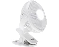 Draagbare Ventilator met Klem en LED-Verlichting – 3 Snelheden – Oplaadbaar – Tafelventilator – Mini ventilator - USB – 6 W – Wit - Adler AD 7335