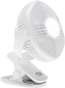 Draagbare Ventilator met Klem en LED-Verlichting – 3 Snelheden – Oplaadbaar – Tafelventilator – Mini ventilator - USB – 6 W – Wit - Adler AD 7335 — thumbnail 1