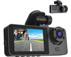 3-kanaals dashcam voor en achter - 1080P dashcam voor en binnen met nachtzicht, bewegingsdetectie, parkeermonitor, sensorbescherming en lusopname