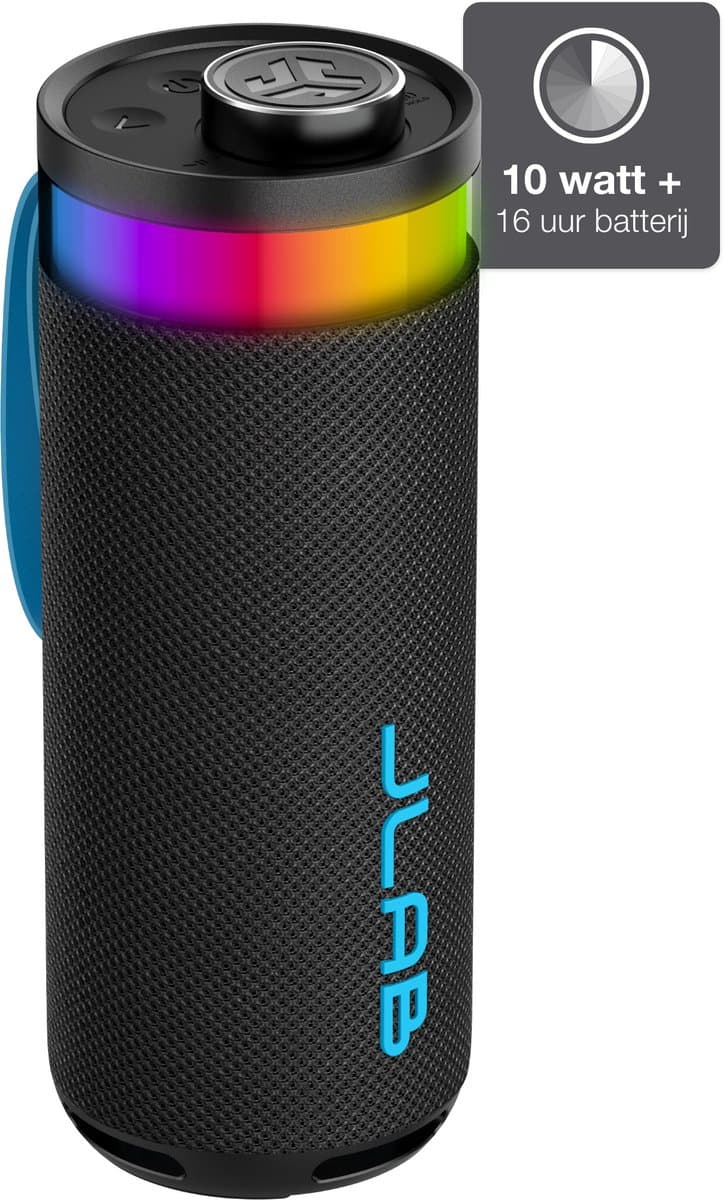JLab Go Bluetooth Speaker Draadloos - Draagbare Muziekbox - 16 uur Batterijduur - 10 Watt - Bass Boost - IPX6 Waterproof - Multipairing - Instelbare Party Lights - App Equalizer - Zwart — afbeelding 1