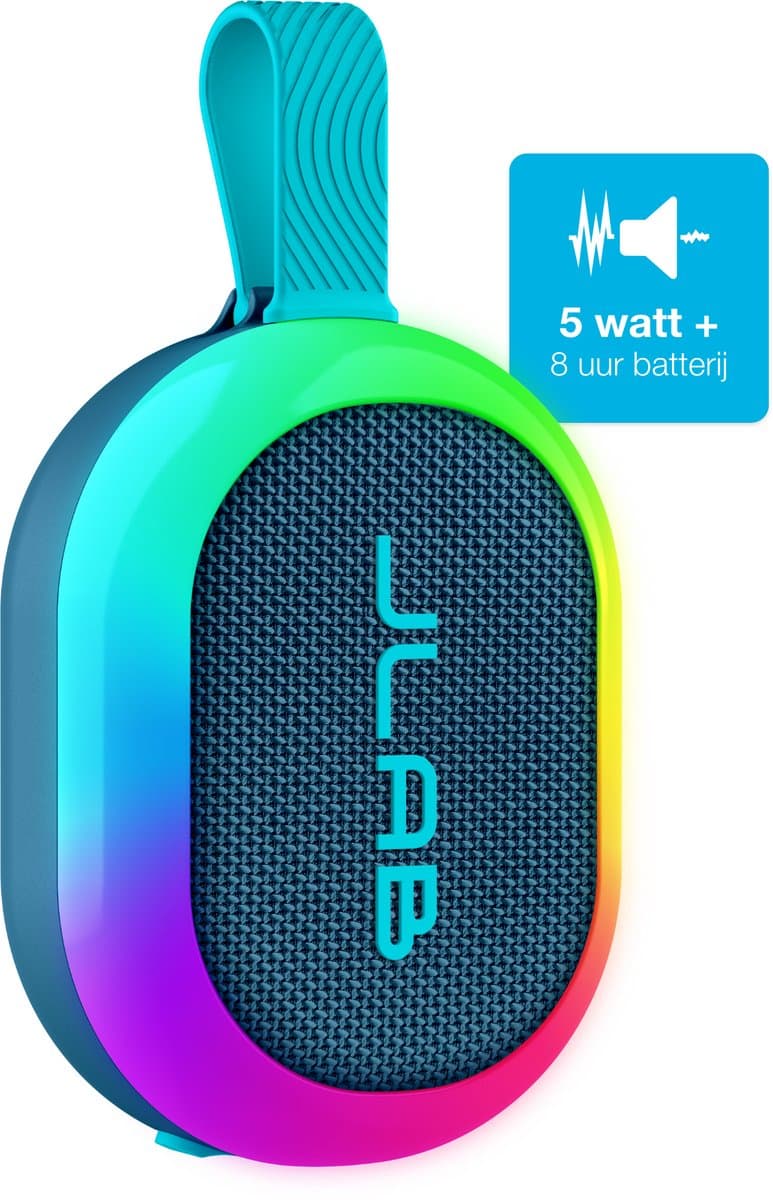JLab Pop Mini Bluetooth Speaker Draadloos - Draagbare Muziekbox - 8 uur Batterijduur - 5 Watt - IPX6 Waterproof - Multipairing - Instelbare Party Lights - App Equalizer - Blauw — afbeelding 1
