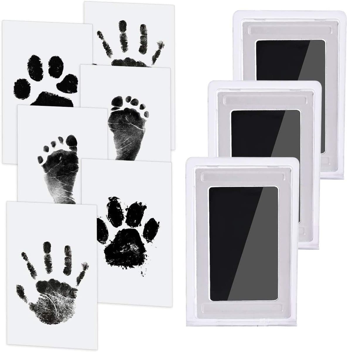 Stempelset met hand- en voetafdrukken (zonder inkt), perfect voor familiefoto's, dierbare herinneringen en geschikt voor baby's van 0-1 jaar of kleine huisdieren (inclusief 3 stempelkussens en 6 stempelkaarten). — afbeelding 1