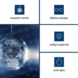 HQ-Power Set met discobal Ø 30 cm + 4W motor, roterende spiegelbol van reflecterend facetglas, 1.8-2.5 tpm, 5 kg draagvermogen, veilig ophangsysteem voor plafondmontage – Ideaal voor grote dansvloeren, evenementen, clubs, en commerciële verlichting — thumbnail 3