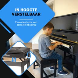 Finesse Premium Pianobank - Hoogte Verstelbaar - met Opbergruimte - Zacht Kussen - Pianokruk - Pianostoel - Zwart — thumbnail 5