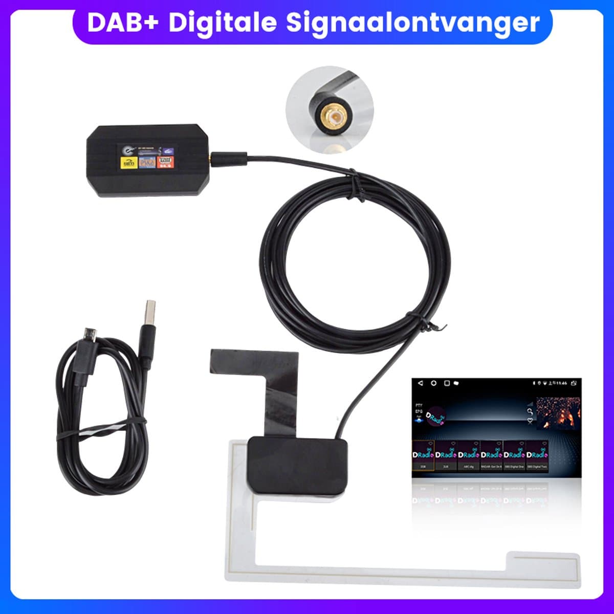 HexinexMarket Voor Android Stereo DAB+ Adapter Auto Digitale Tuner Radio Box USB Ontvanger Antenne — afbeelding 1