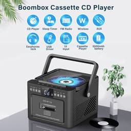 Draagbare CD-Cassette Speler - Retro Stijl - Boombox met 5000mAh Accu - Dubbele Stereo Luidsprekers - FM Radio - Met Afstandsbediening - USB/TF Kaart/AUX - Cassette Recorder - Voor Thuis, Reizen, Buiten, Huisentertainment — thumbnail 3