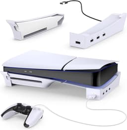 Geschikt voor PS5 Slim console horizontale standaard met 4-poorts USB hub oplaaddock accessoire, Geschikt voor PlayStation 5 Slim disc drive en digitale editie - wit — thumbnail 1