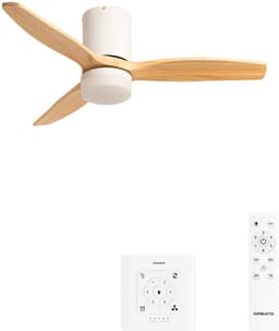 CREATE - Stille 40W plafondventilator met technische ABS bladen (Ø112cm) - Wit / Licht houtlook - Met licht - Controller voor wandmontage + afstandsbediening - WIND CALM — thumbnail 1