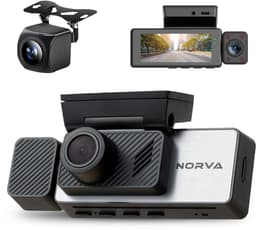 Norva - Dashcam voor Auto 3 in 1 - 4K Ultra HD - Voor en achter + binnen camera - Wifi & GPS - Nachtzicht - Besturing via app - 170 graden kijkhoek - G-sensor - loop recording - Incl. 64GB SD-kaart — thumbnail 1