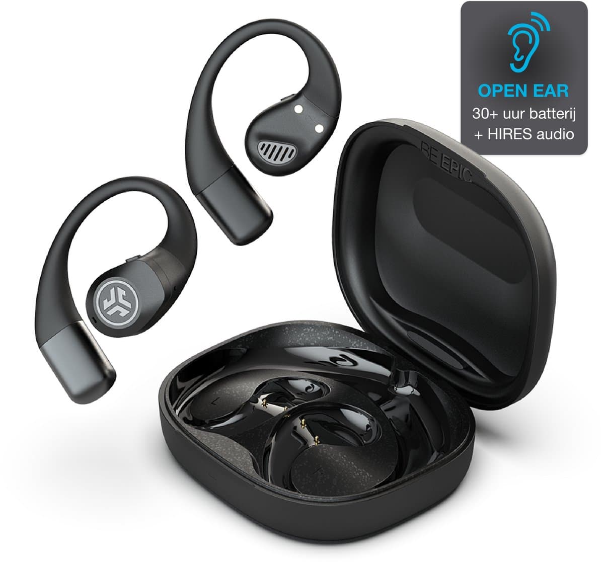 JLab Epic Open Sport Draadloze Oordopjes - Sport Oortjes Draadloos - Open Ear - 30 uur Batterijduur - IP55 Zweetbestendig - HiRes Audio - Google Fast Pair - Zwart — afbeelding 1