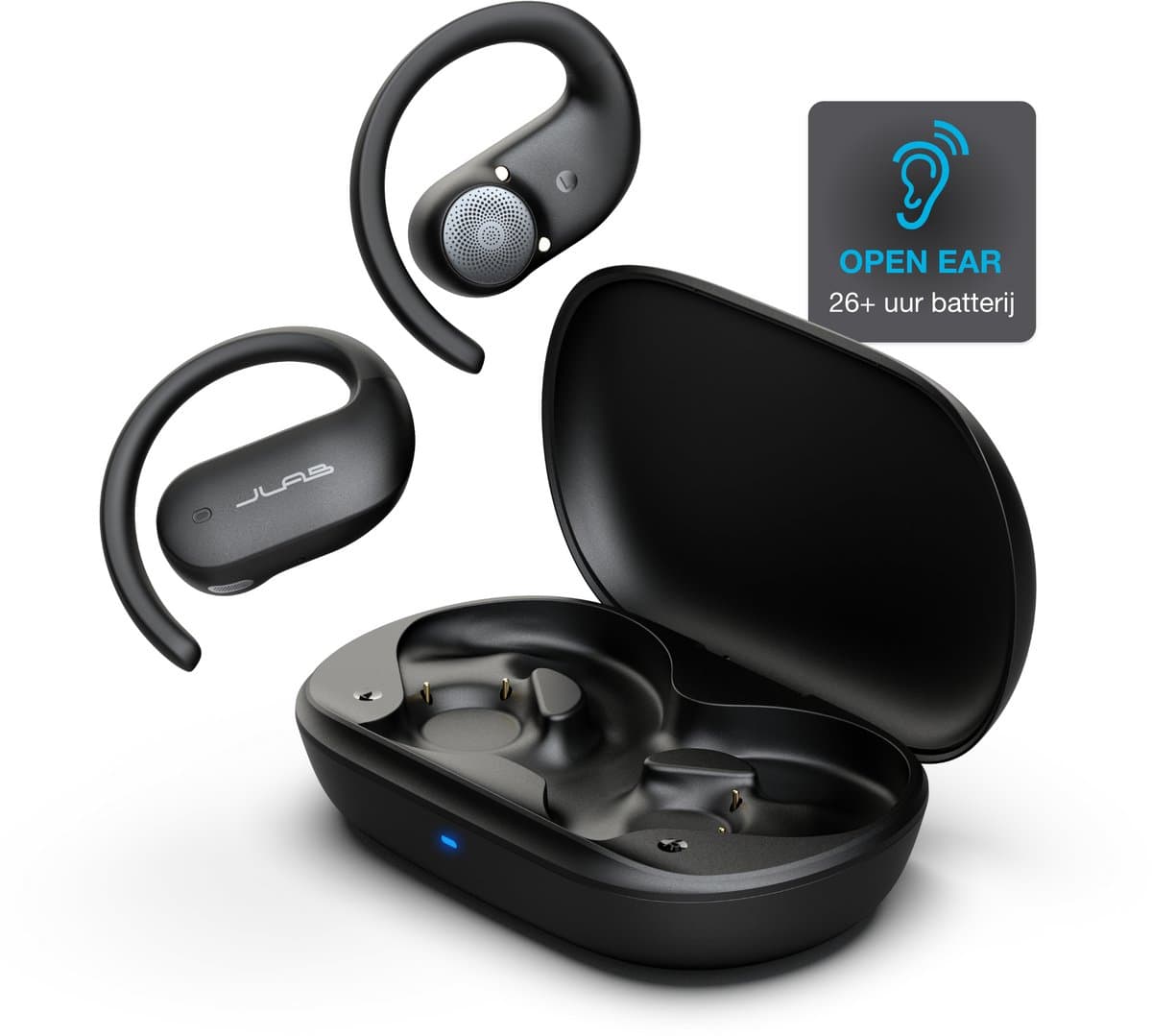 JLab Jbuds Open Sport Draadloze Oordopjes - Sport Oortjes Draadloos - Open Ear - 26 uur Batterijduur - IP55 Zweetbestendig - Multipoint - Zwart — afbeelding 1