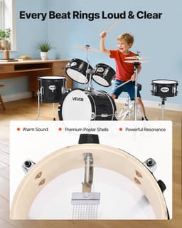 VEVOR Drumset 5-Delig Drumstel voor Kinderen met 14-Inch (35,6 Cm) Bastrommel Zwart — thumbnail 4