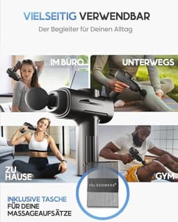 HELDENWERK Massagepistool incl. 6 massagekoppen en 3200 omw/min, spiermassagepistool met USB-C-aansluiting, spiermassageapparaat, massagegun, spiermassagepistool, spierpistool (grijs) — thumbnail 5