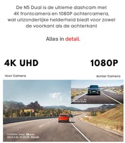 Dashcam Auto met 4K Camera Voor en Achter met 64GB SD Kaart - GPS - Dual Dashcam - DDPAI N5 — thumbnail 3