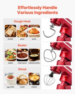 5,7 L Elektrische Standmixer, 1500W Keukenapparaat met 10 Instelbare Snelheden, Kantelbaar Kopontwerp, Roestvrijstalen Kom, Deeghaak, Garde en Klopper voor Bakken, Mixen, Kloppen en Kneden, Zilver — thumbnail 4
