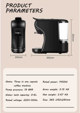 KZQ Koffiemachines - Espressomachine - Koffiezetapparaat - Espressomachines - Koffiemachine - Capsule koffiemachine - Automatische koffiemachine - Opstarttijd 40 seconden - Voor latte - Voor zwarte koffie - Voor thuis - Voor kantoor - Cadeau - Zwart — thumbnail 3